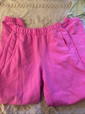 Neon pink gap sweatpants.